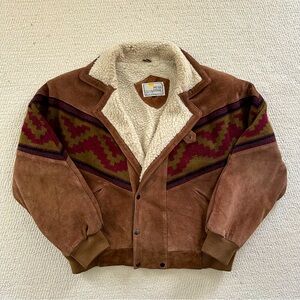 Vintage Leather Native Pattern Mesa Ridge Fleece Lined Jacket